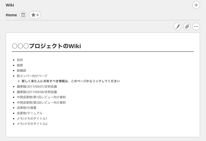 図. プロジェクトの Wiki のテンプレート