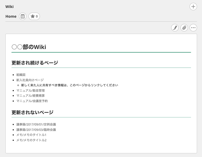 組織全員が参加する Wiki のテンプレート(更新され続けるページを明記)